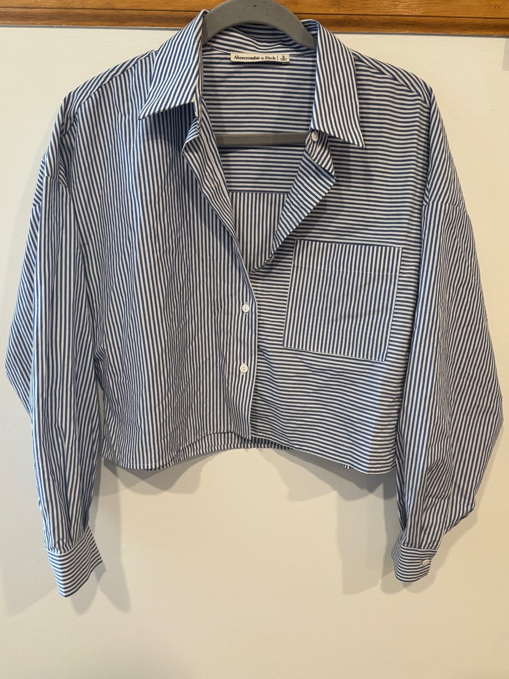 Abercrombie & Fitch Blue & White Striped Cropped Button-Up Shirt - Women’s Small